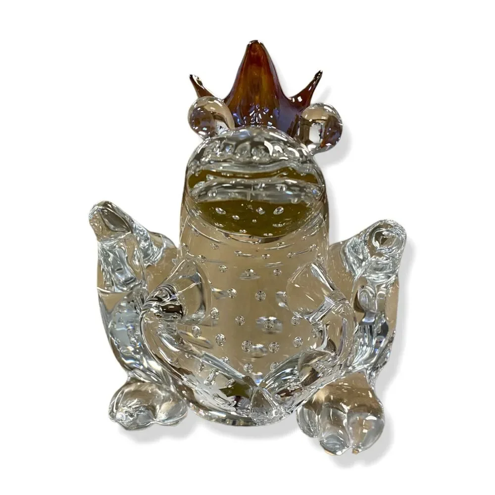 $440 Global Views Clear Handmade Glass Frog Prince Decorative Accent Figurine